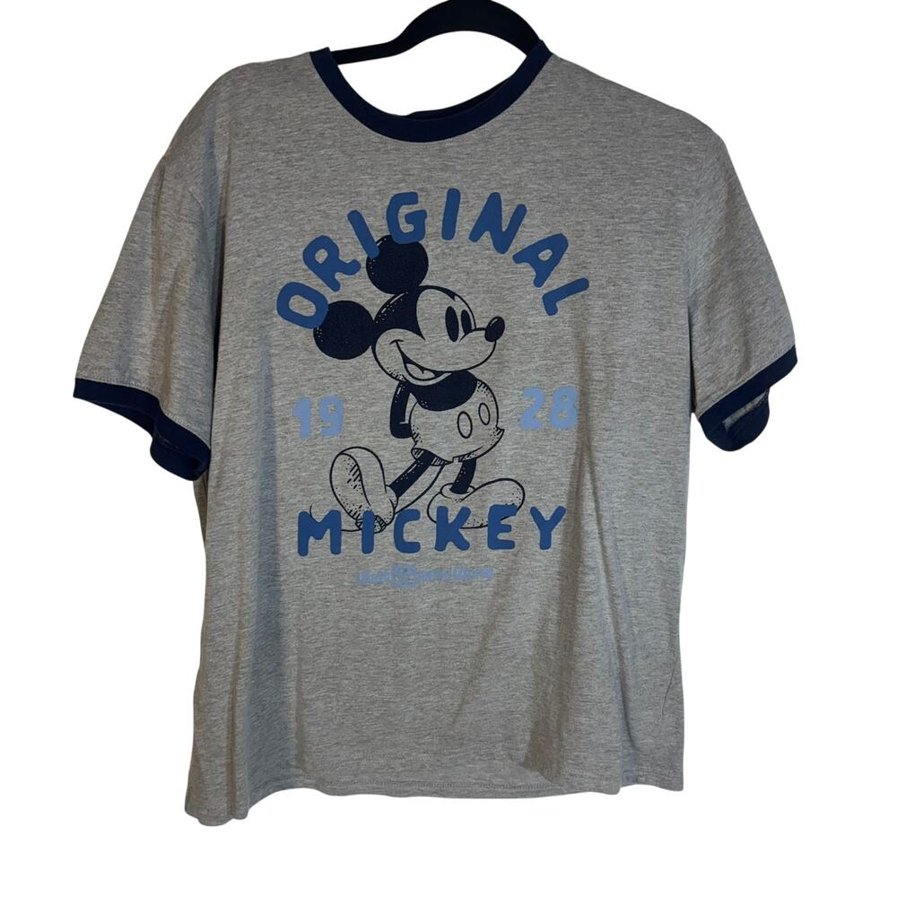 Disney Mickey Mouse mens L Gray Ringer T Shirt Original 1928 Walt Disney World